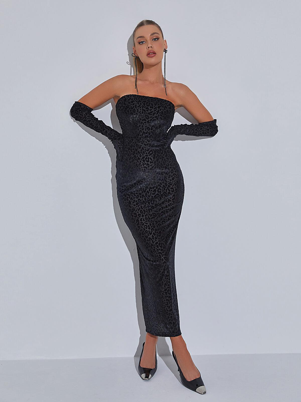 Gianna Leopard Print Bodycon Maxi Dress With Gloves