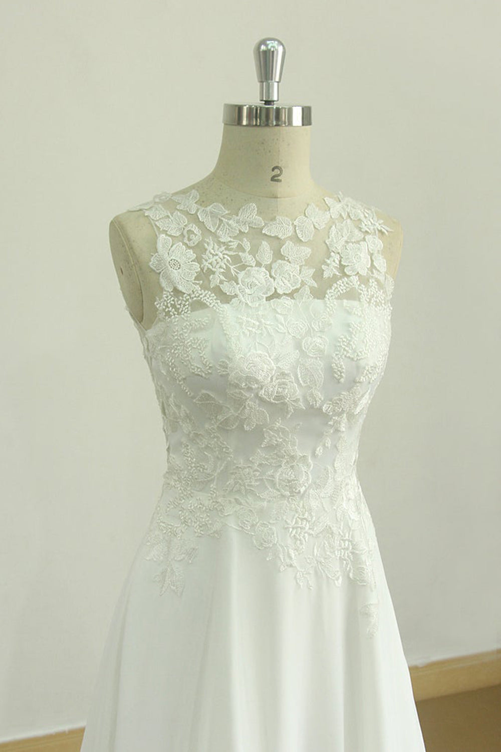 Glamorous Jewel Sleeveless Appliques Beach Wedding Dress | Lace White Chiffon Bridal Gowns