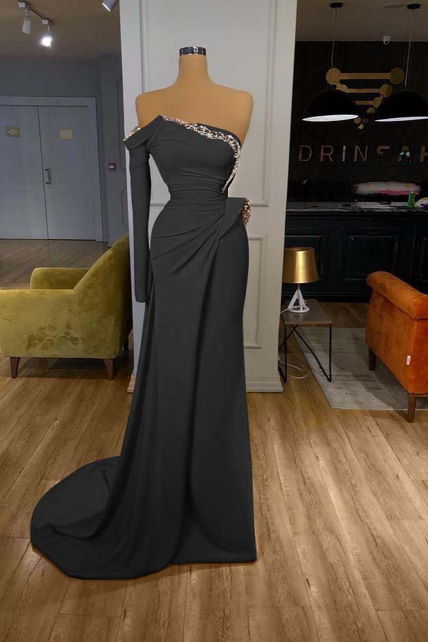 Glamorous Long Off-the-shoulder  Split Prom Dress With Long Sleeve