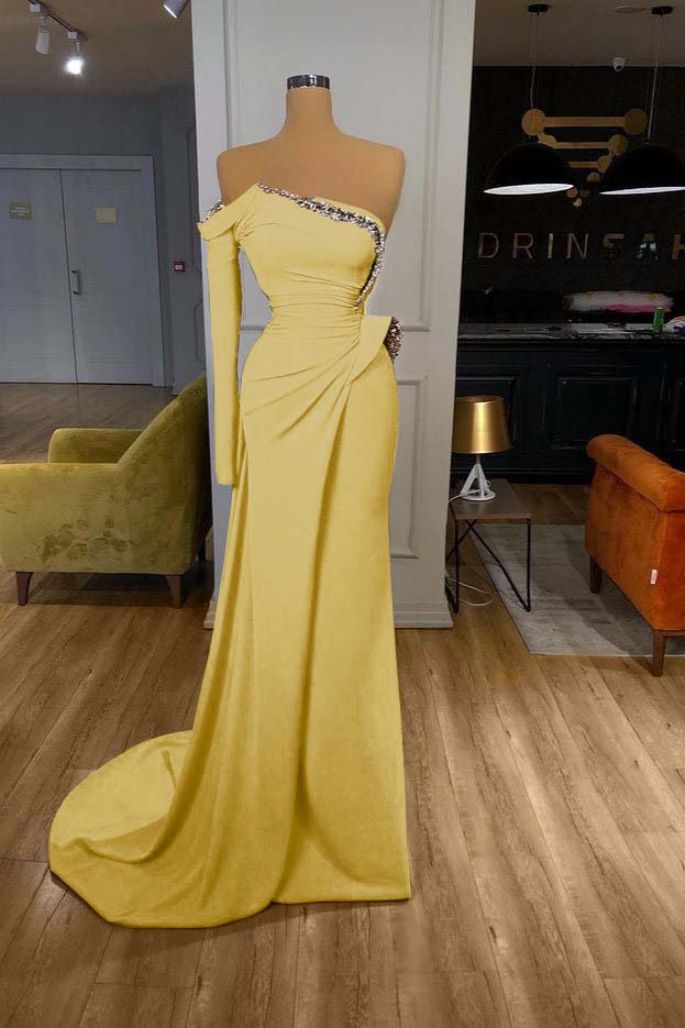 Glamorous Long Off-the-shoulder  Split Prom Dress With Long Sleeve