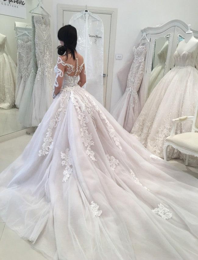 Glamorous Long Sleeves Lace Wedding Dresses  | Sexy Mermaid Bridal Gowns with Detachable Skirt
