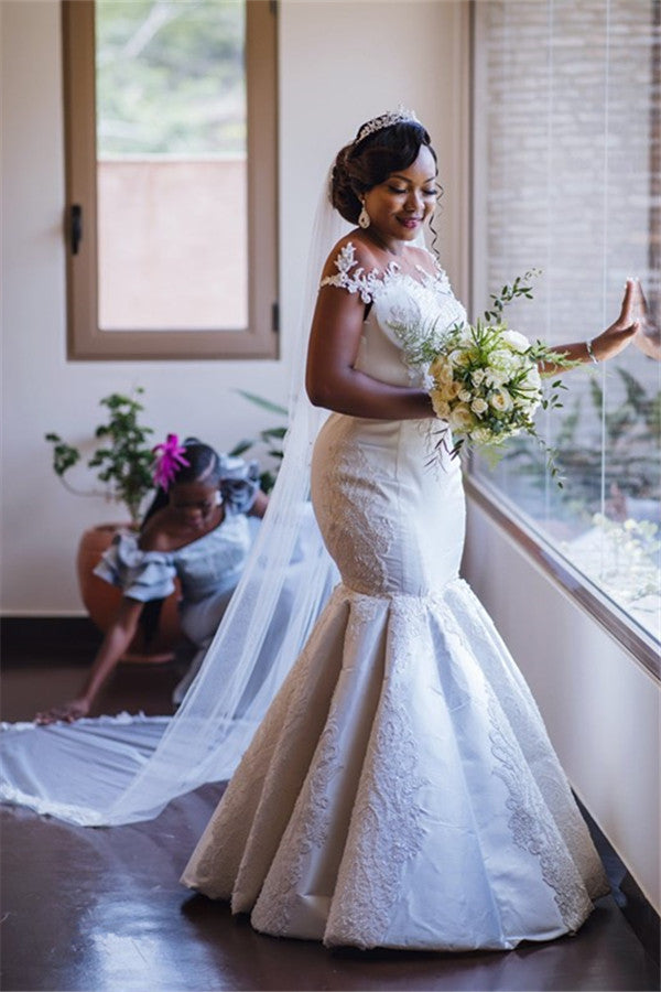 Glamorous Mermaid Lace Appliques Wedding Dresses  | Off-The-Should Bridal Dresses