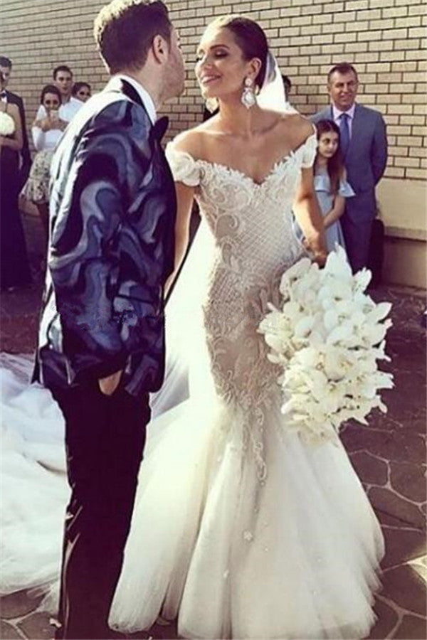 Glamorous Off Shoulder Lace Beach Wedding Dresses | Sexy Mermaid Bridal Gowns