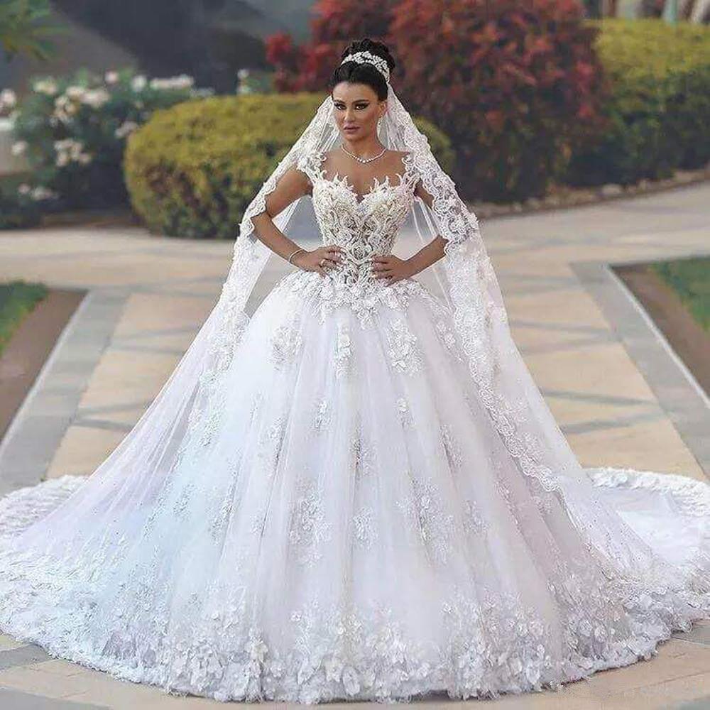 Glamorous Open Back Lace Appliques Wedding Dresses|  Bridal Ball Gowns SK0153