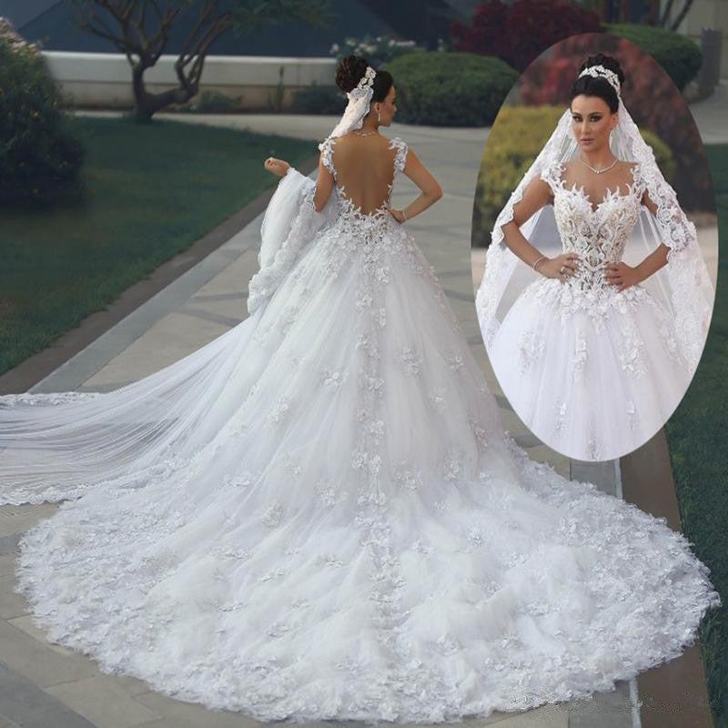 Glamorous Open Back Lace Appliques Wedding Dresses|  Bridal Ball Gowns SK0153
