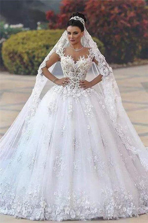 Glamorous Open Back Lace Appliques Wedding Dresses|  Bridal Ball Gowns SK0153