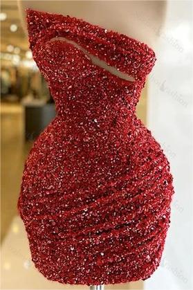 Glamorous Sequins Red Sleeveless Strapless Short Homecoming Dress With Pleated