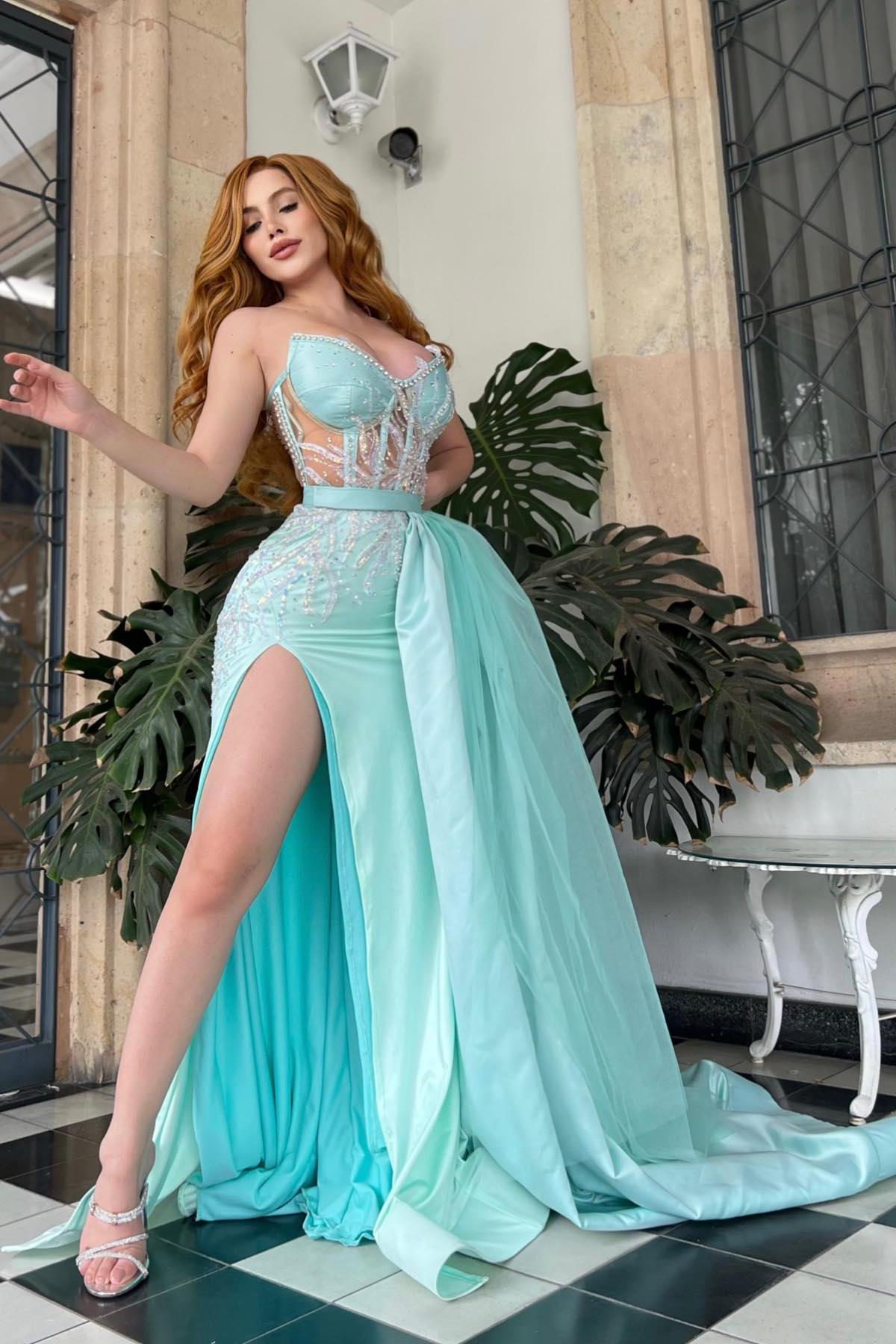 Glamorous Strapless Sleeveless Long Evening Formal Dress With Beadings And Sequined HF0013