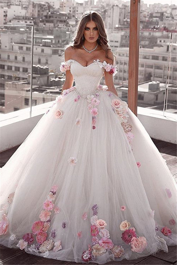Glamorous Weeding Flowers Off-the-shoulder A-Line Dresses