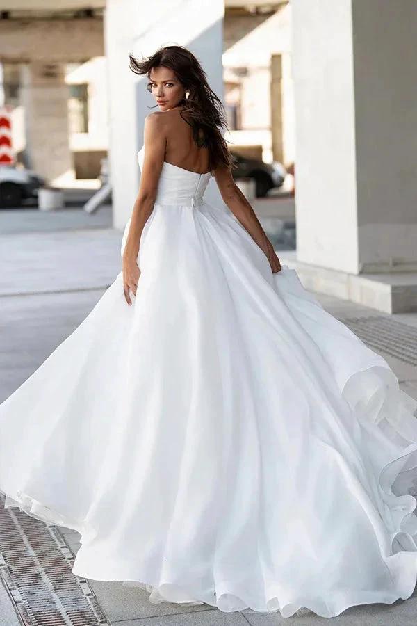 Glamorous Off-Shoulder Sweetheart Pearls Modest Wedding Dress (ZD16386)