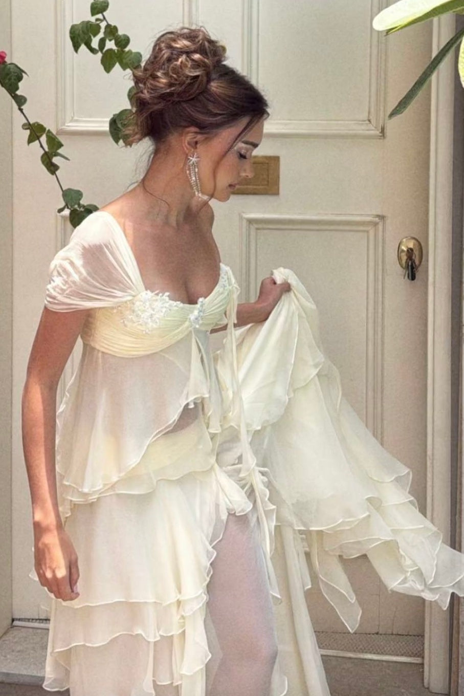 Glamorous A Line Off the Shoulder Ivory Party Dress with Ruffles