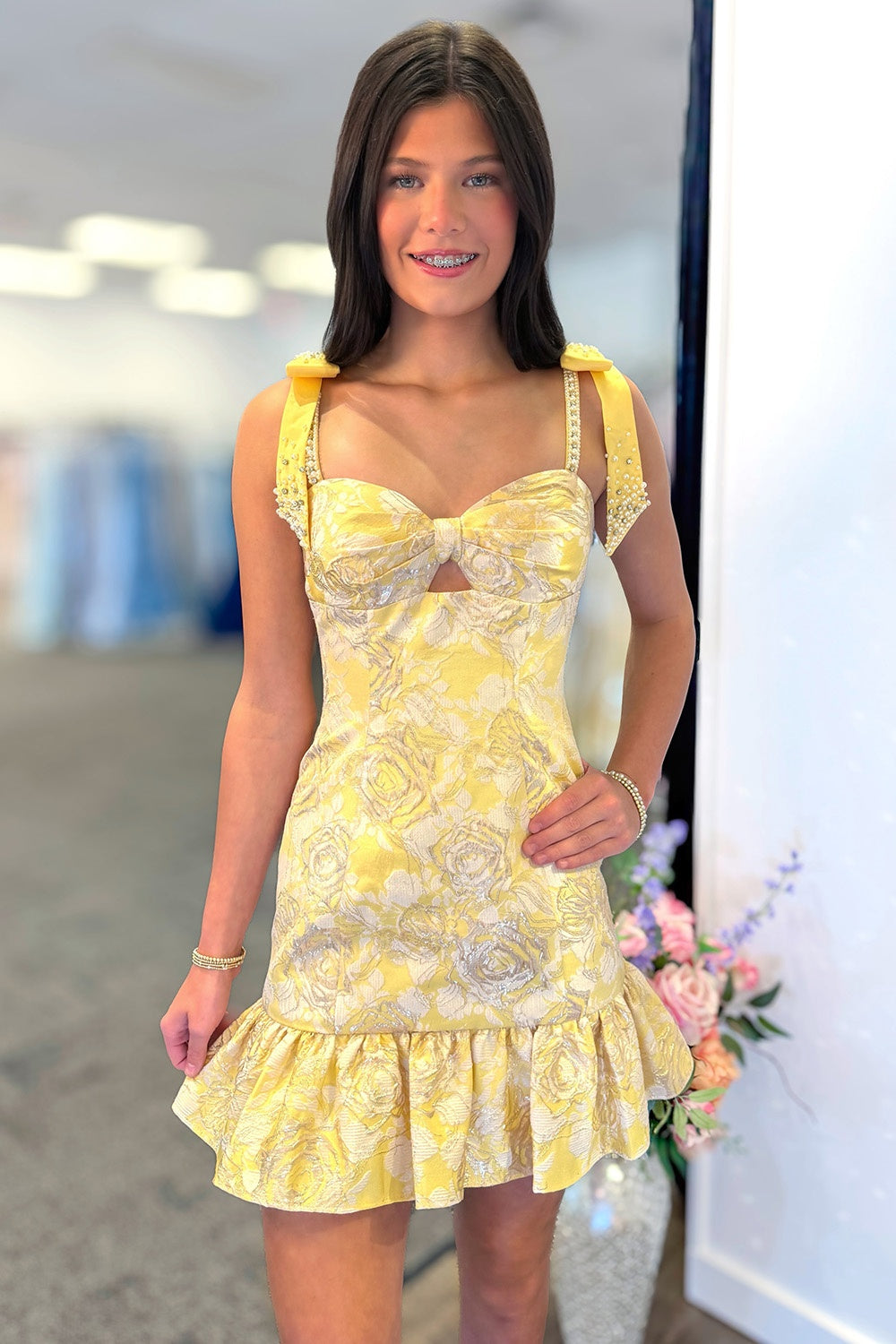 Glamorous A Line Sweetheart Light Blue Printed Short Homecoming Dress with Beading