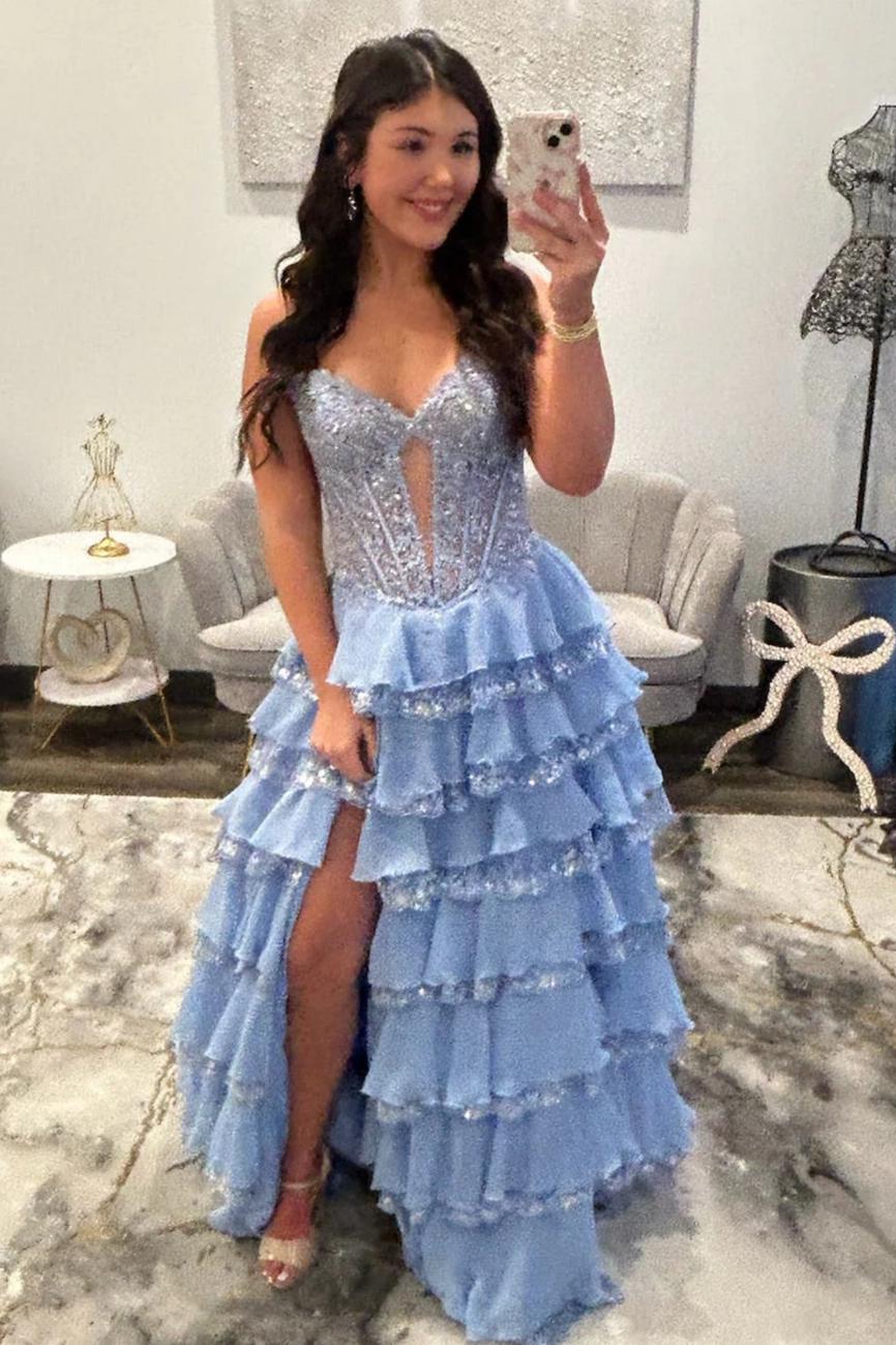 Pretty A Line Sweetheart Yellow Corset Prom Dress with Appliques Ruffles - View 13 | VelvetHem