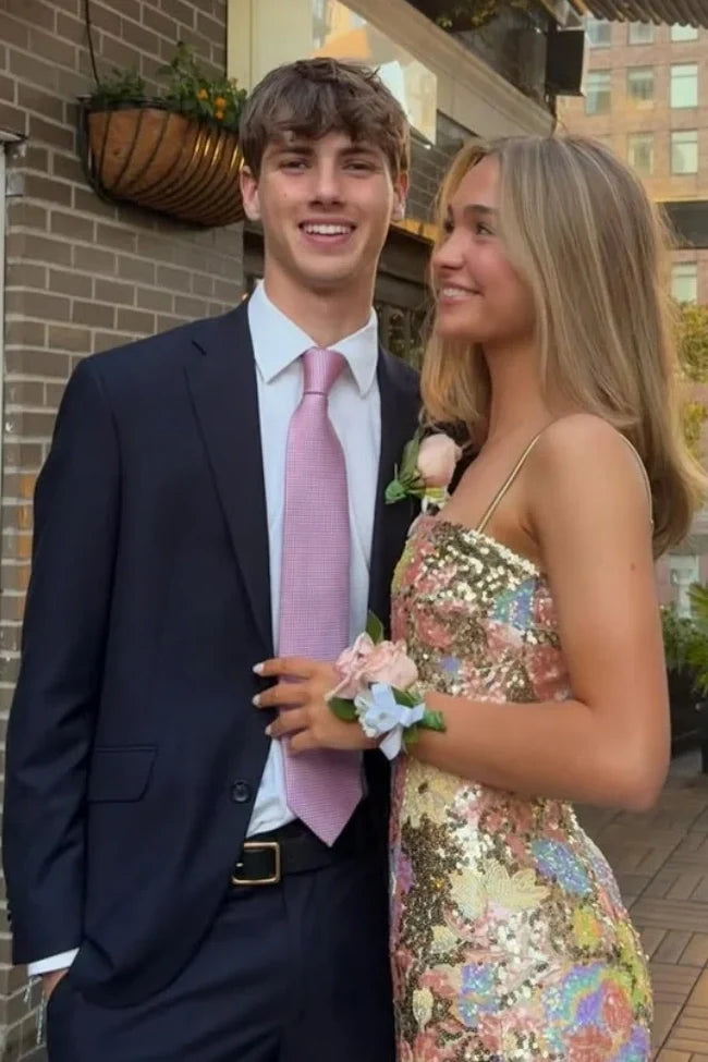 Glamorous Sheath Spaghetti Straps Gold Sequins Short Homecoming Dress
