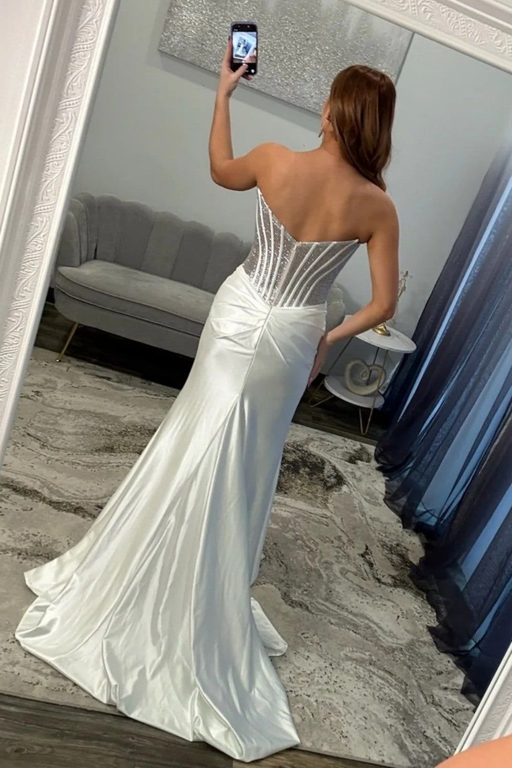 Sparkly Mermaid Sweetheart Silver Corset Prom Dress with Beading
