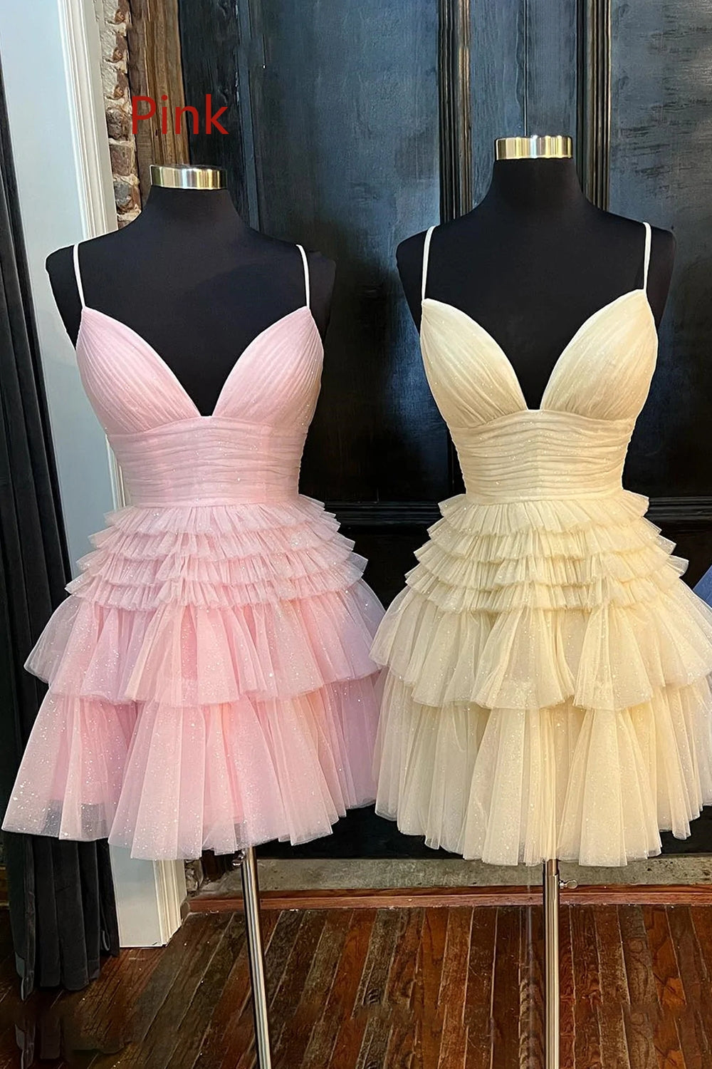 Glitter Navy Homecoming Dresses A-Line Tulle Tiered Short Cocktail Dresses