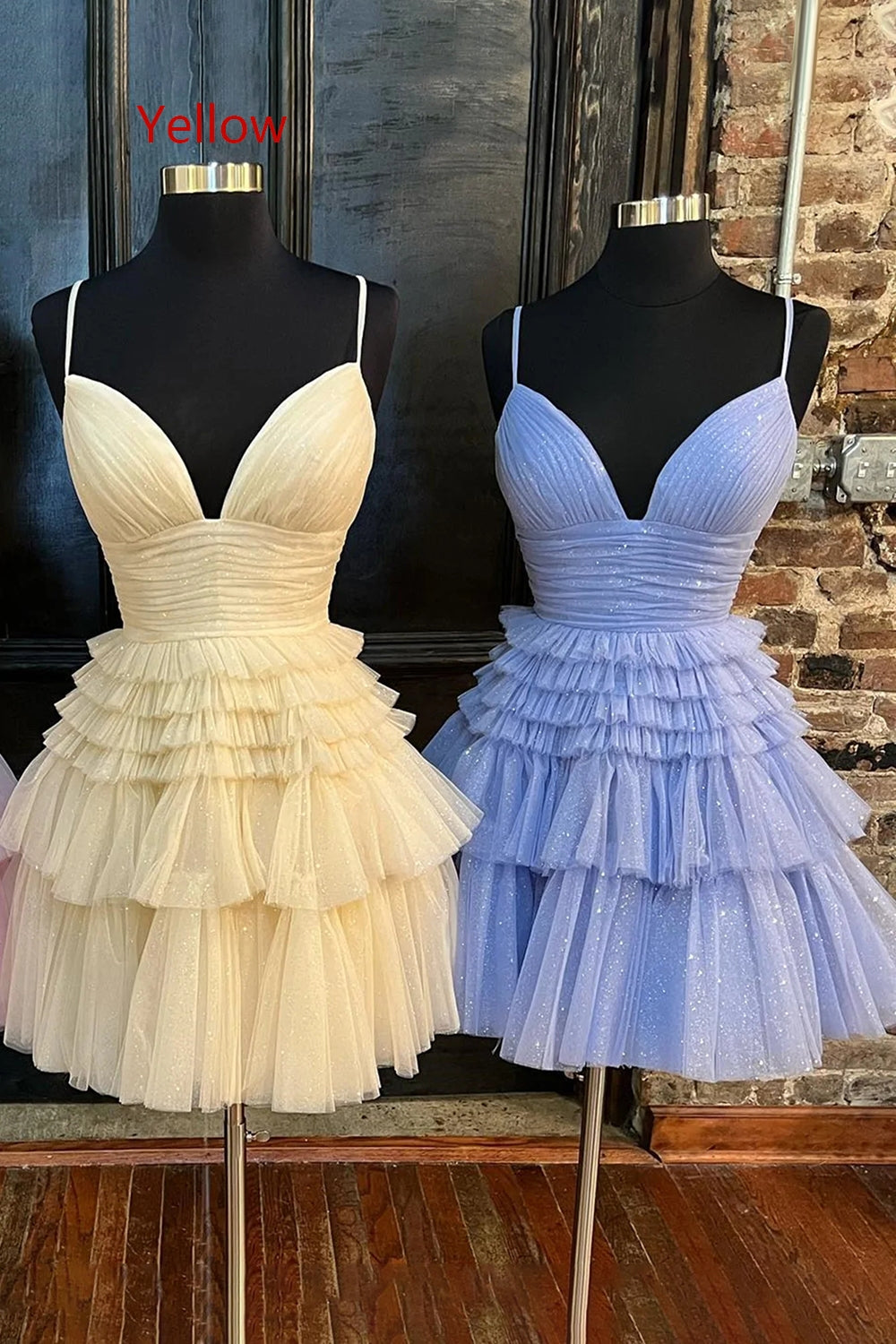 Glitter Navy Homecoming Dresses A-Line Tulle Tiered Short Cocktail Dresses