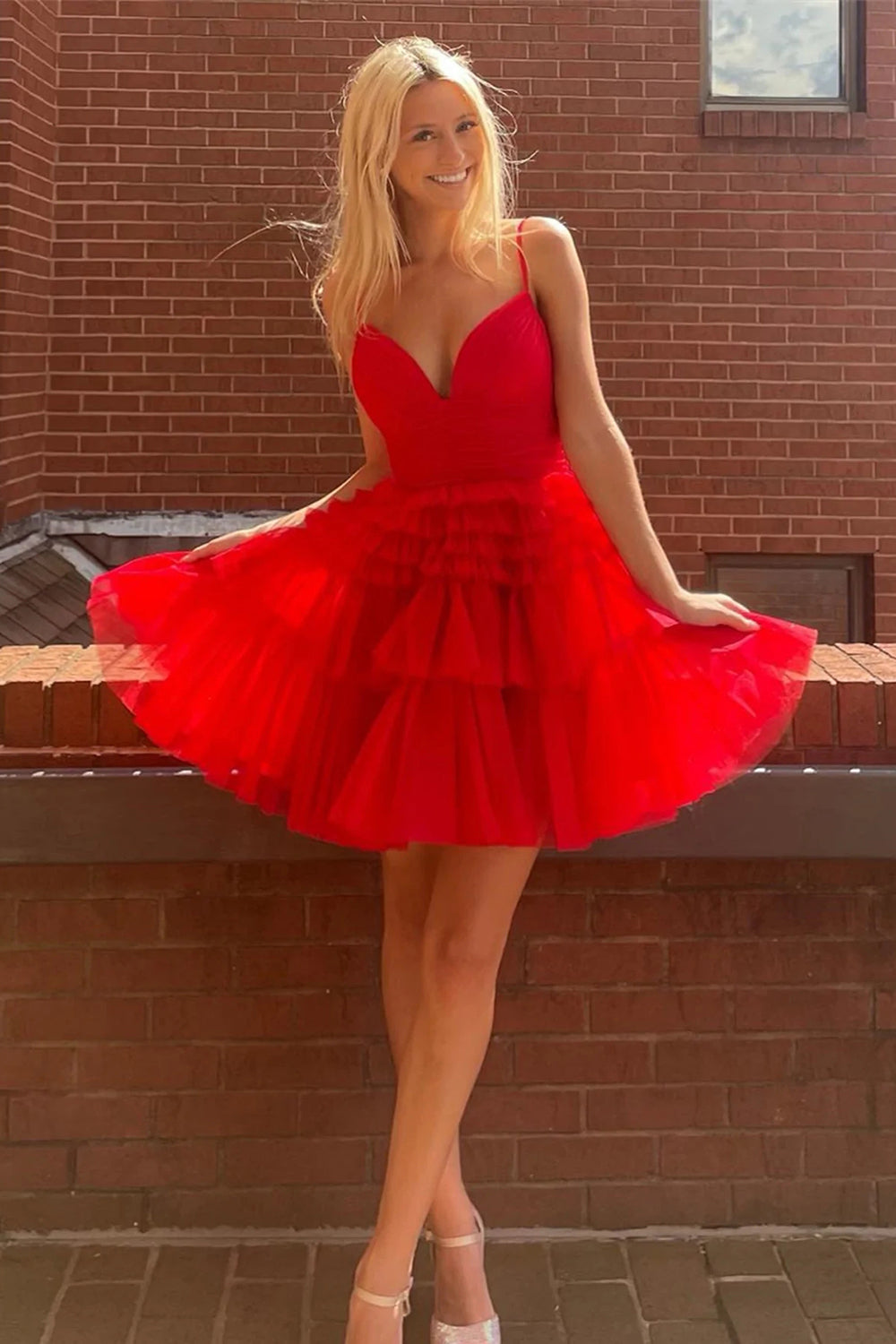 Glitter Navy Homecoming Dresses A-Line Tulle Tiered Short Cocktail Dresses