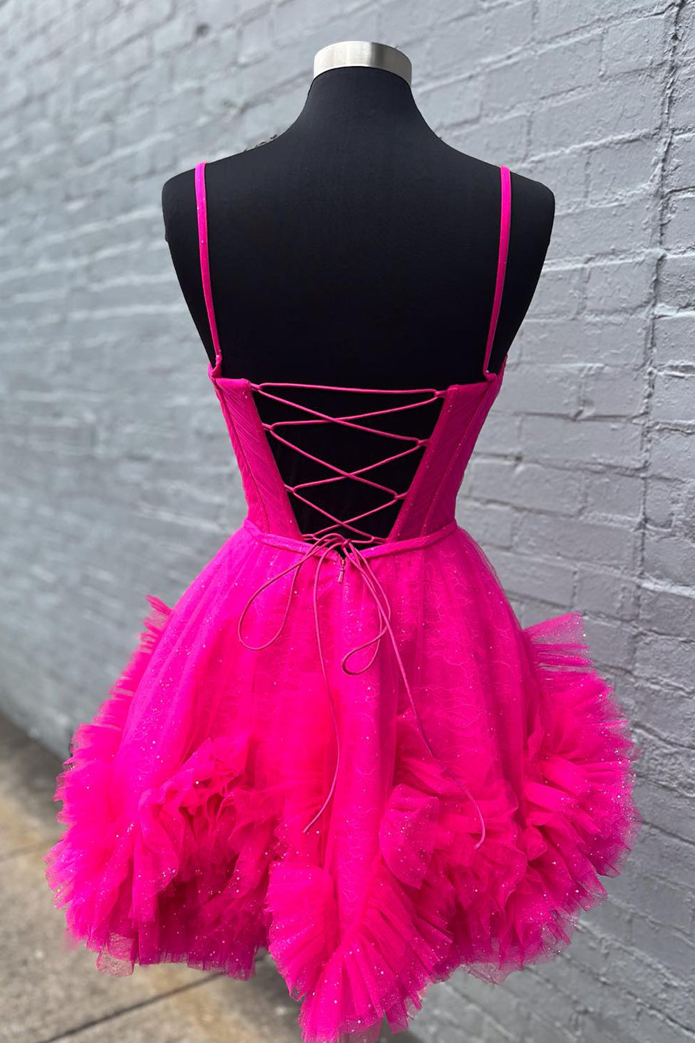 Glitter Pink Homecoming Dresses Corset Tulle A-Line Tulle Short Cocktail Dresses With Pocket