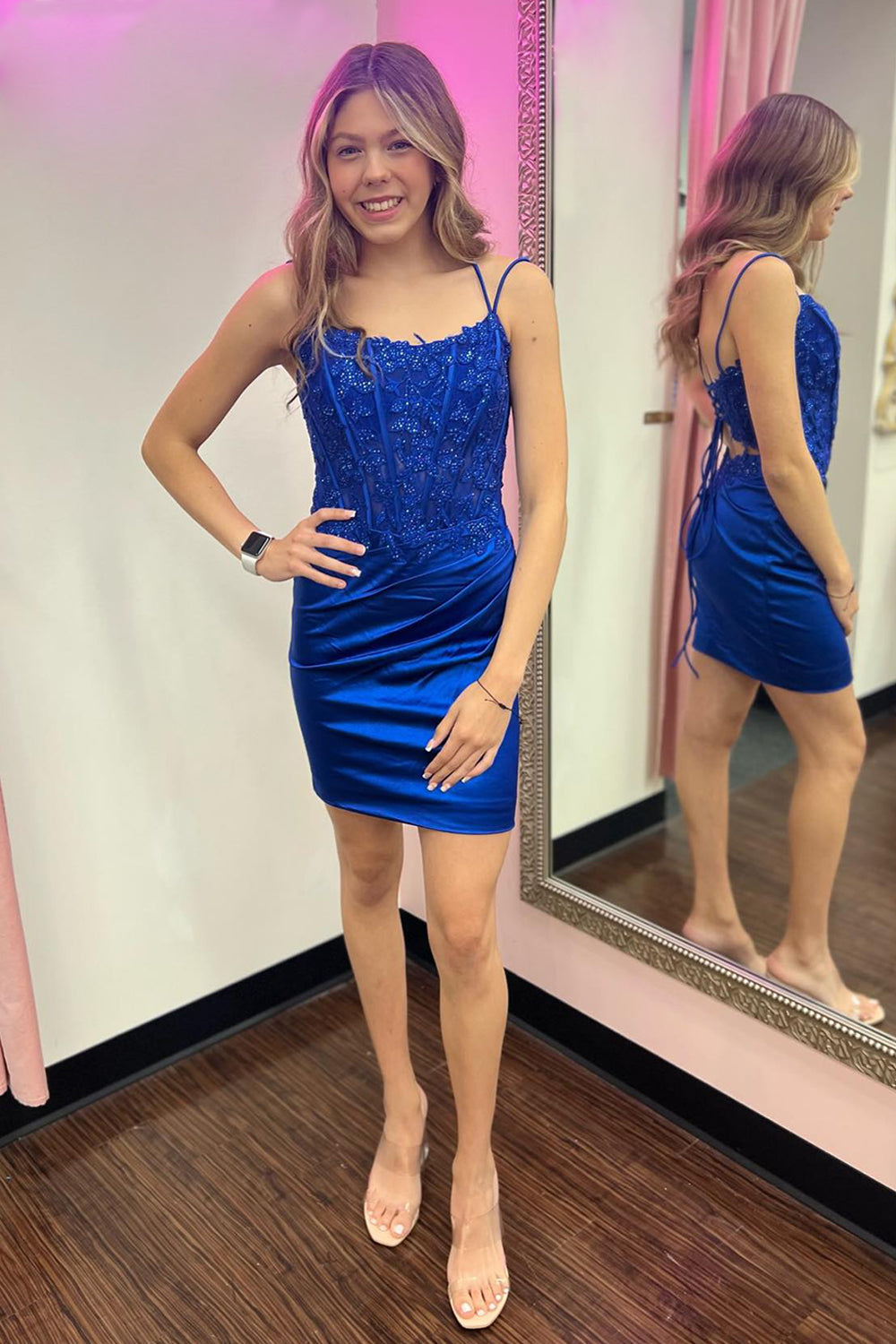 Glitter Dark Green Homecoming Dresses Corset Spaghetti Straps Tight Short Cocktail Dresses with Lace