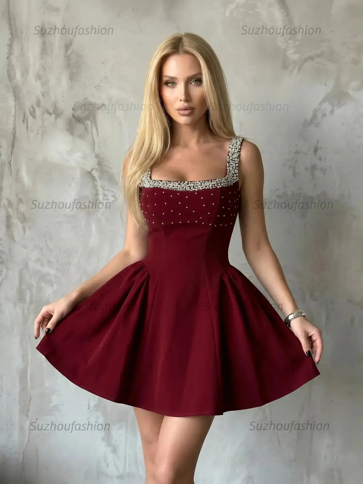 Suzhoufashion Glitter Mesh Mini Dress with Tiered Ruffles Homecoming Dresses