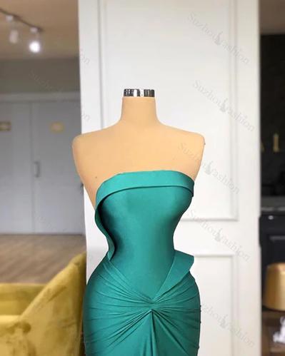 Glorious Long Green Strapless Mermaid Prom Dress With Train