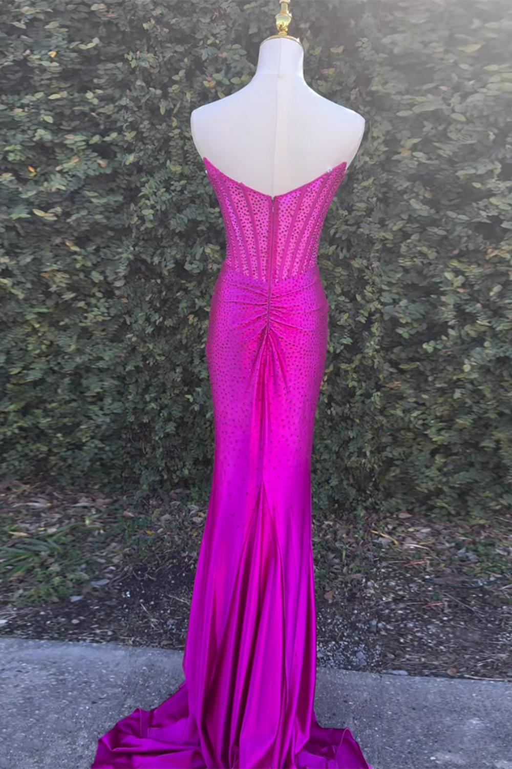 Gold Prom Dress Mermaid Corset Beaded Long Formal Dress With Slit