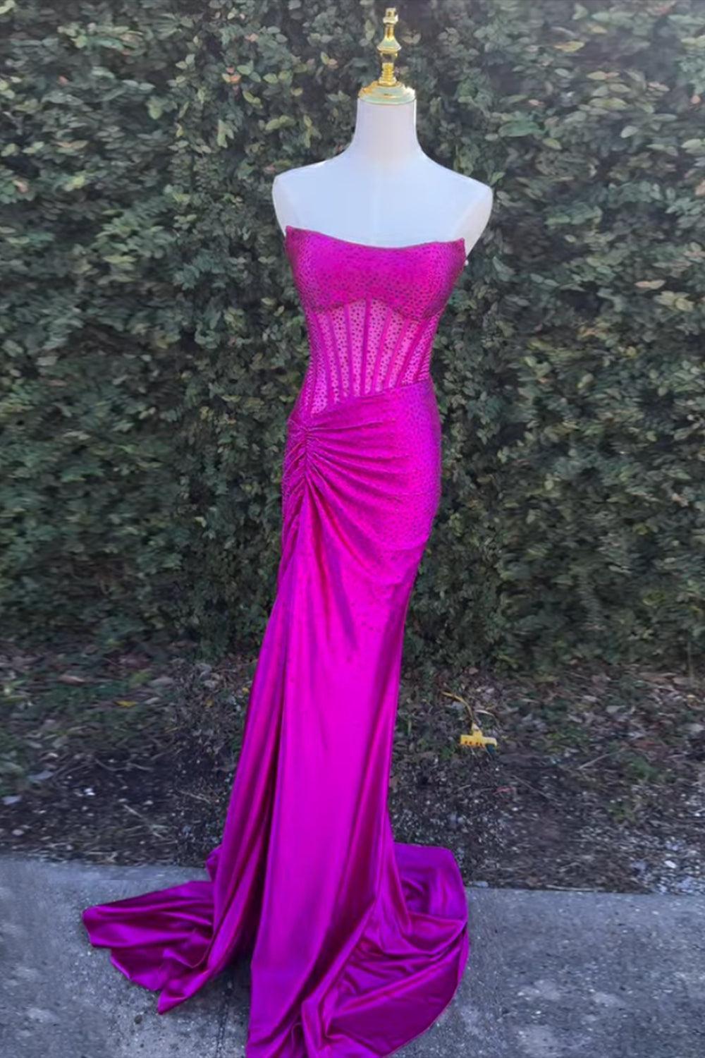 Gold Prom Dress Sheath Corset Beaded Long Formal Dress With Slit