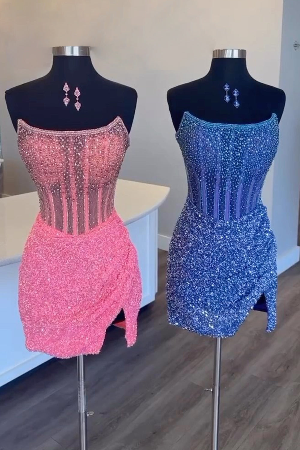 Golden Homecoming Dresses Corset Beaded Strapless Tight Short Cocktail Dresses