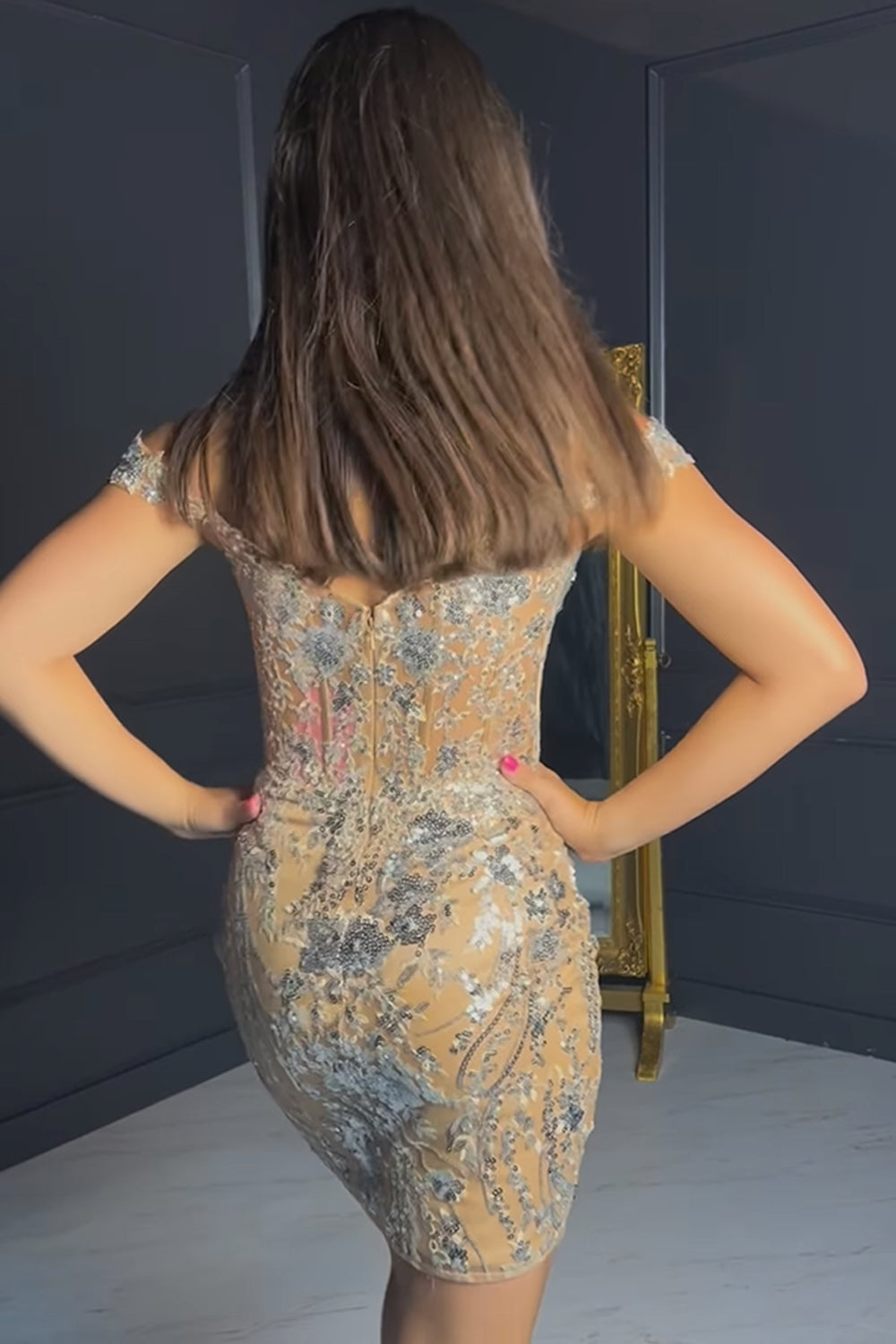 Golden Homecoming Dresses Off The Shoulder Corset Tight Short Cocktail Dresses