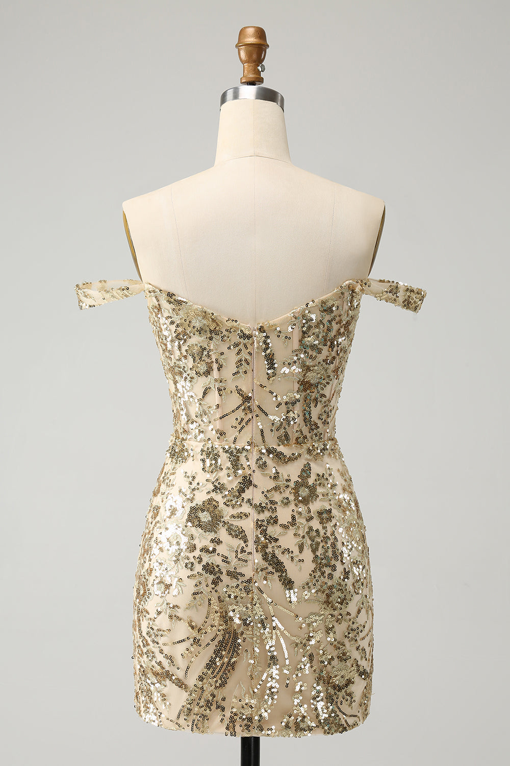 Golden Homecoming Dresses Off The Shoulder Corset Tight Short Cocktail Dresses