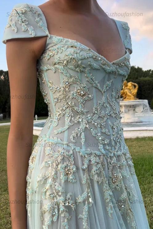 Suzhoufashion Gorgeous A Line Sweetheart Light Green Long Prom Dress With Appliques Formal Evening Gown