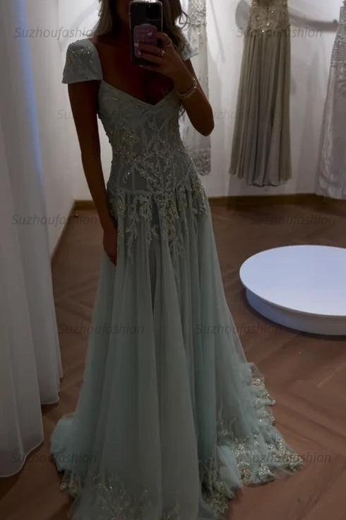 Suzhoufashion Gorgeous A Line Sweetheart Light Green Long Prom Dress With Appliques Formal Evening Gown