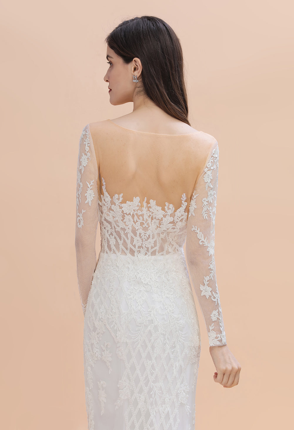 Gorgeous Jewel Tulle Lace Wedding Dress | Long Sleeves Appliques Mermaid Bridal Gowns