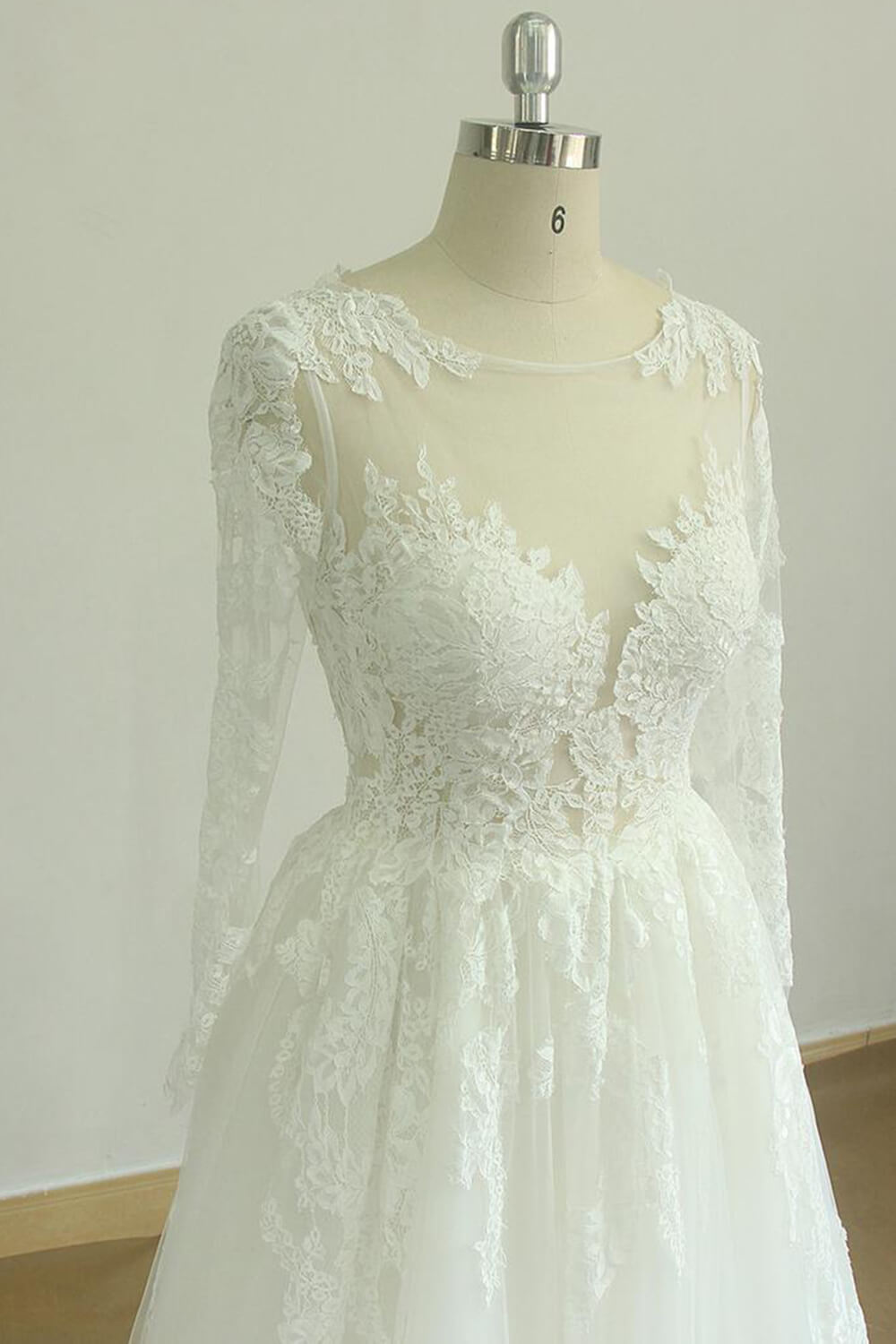 Gorgeous Longsleeves White Appliques Wedding Dress | Tulle Lace Jewel Bridal Gown