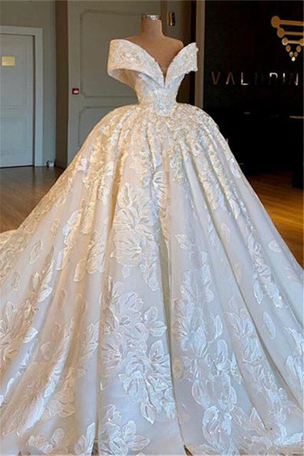 Gorgeous Off Shoulder Lace Wedding Dresses |  Bridal Ball Gown Online