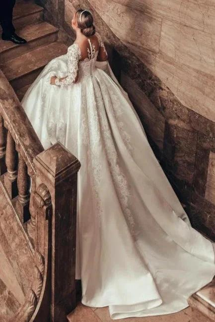 Gorgeous Princess A-line Satin Lace Wedding Dresses With Long Sleeves (ZD15630)