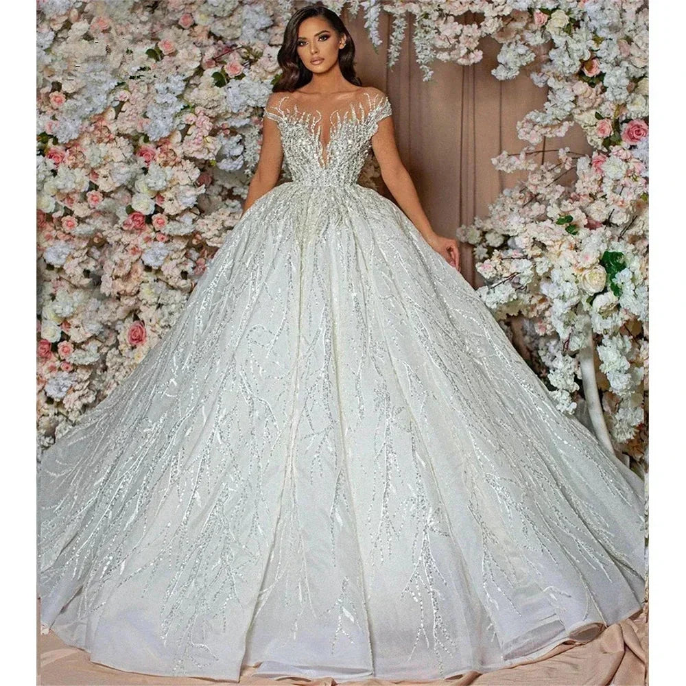 Gorgeous Sequins Ball Wedding Dresses Sweetheart Short Sleeves Lace Floor Length Custom Made Bridal Gowns Robe De Mariee 2023 by payinti