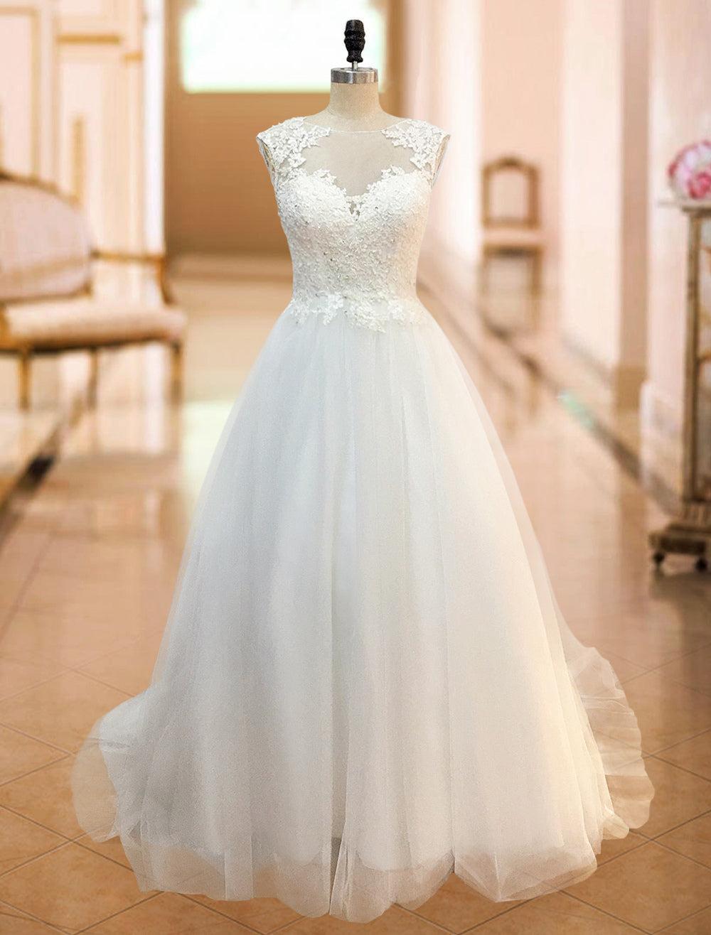 Gorgeous Sleeveless Tulle A-Line Ruffles Beach Wedding Dresses With Lace