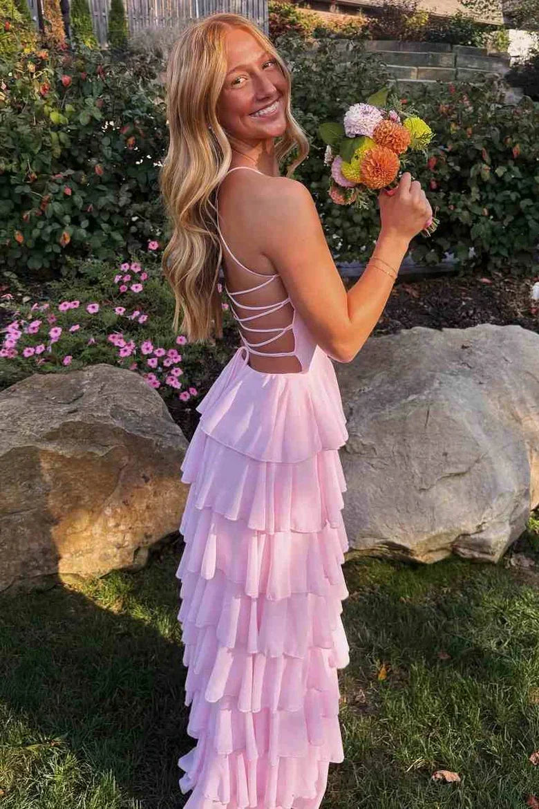 Gorgeous A Line Spaghetti Straps Burgundy Long Prom Dress with Ruffles