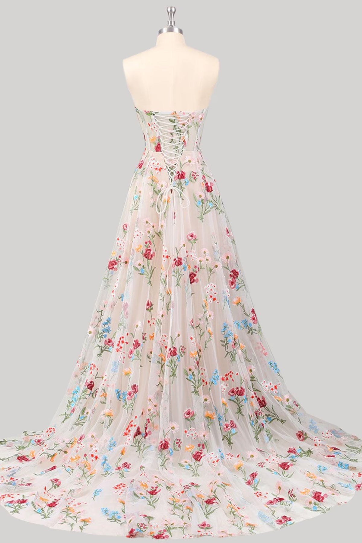 Gorgeous A Line Sweetheart White Long Party Dress with Embroidery - View 2 | VelvetHem