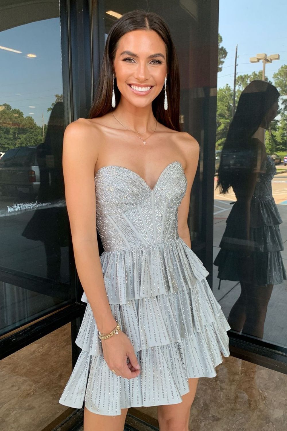 Sparkly A Line Sweetheart Royal Blue Short Homecoming Dress with Beading - View 12 | VelvetHem