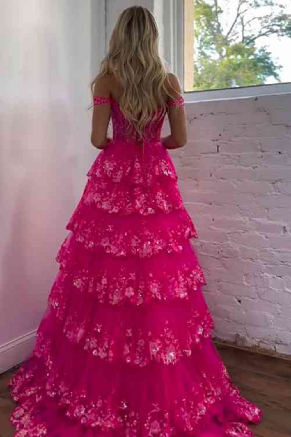 Sparkly Gorgeous A-Line Off The Shoulder Long Prom Dress with Sequin Appliques - View 4 | VelvetHem