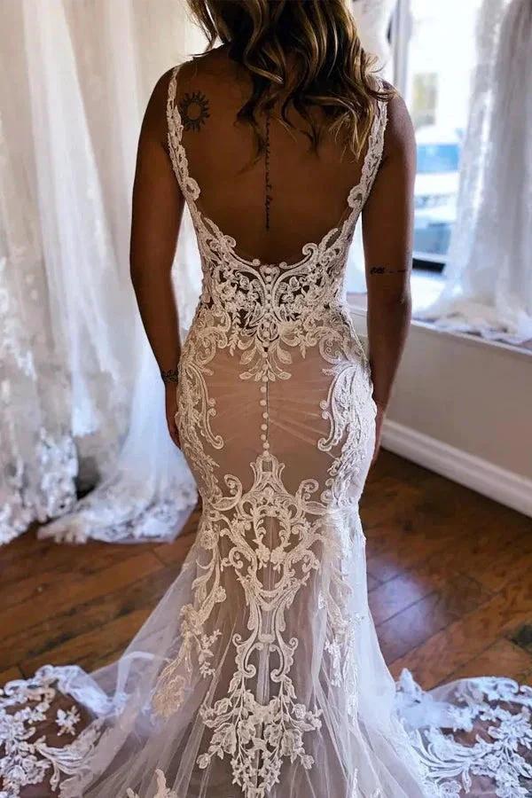 Gorgeous Mermaid Champagne Wedding Dress With Appliques (ZD16093)