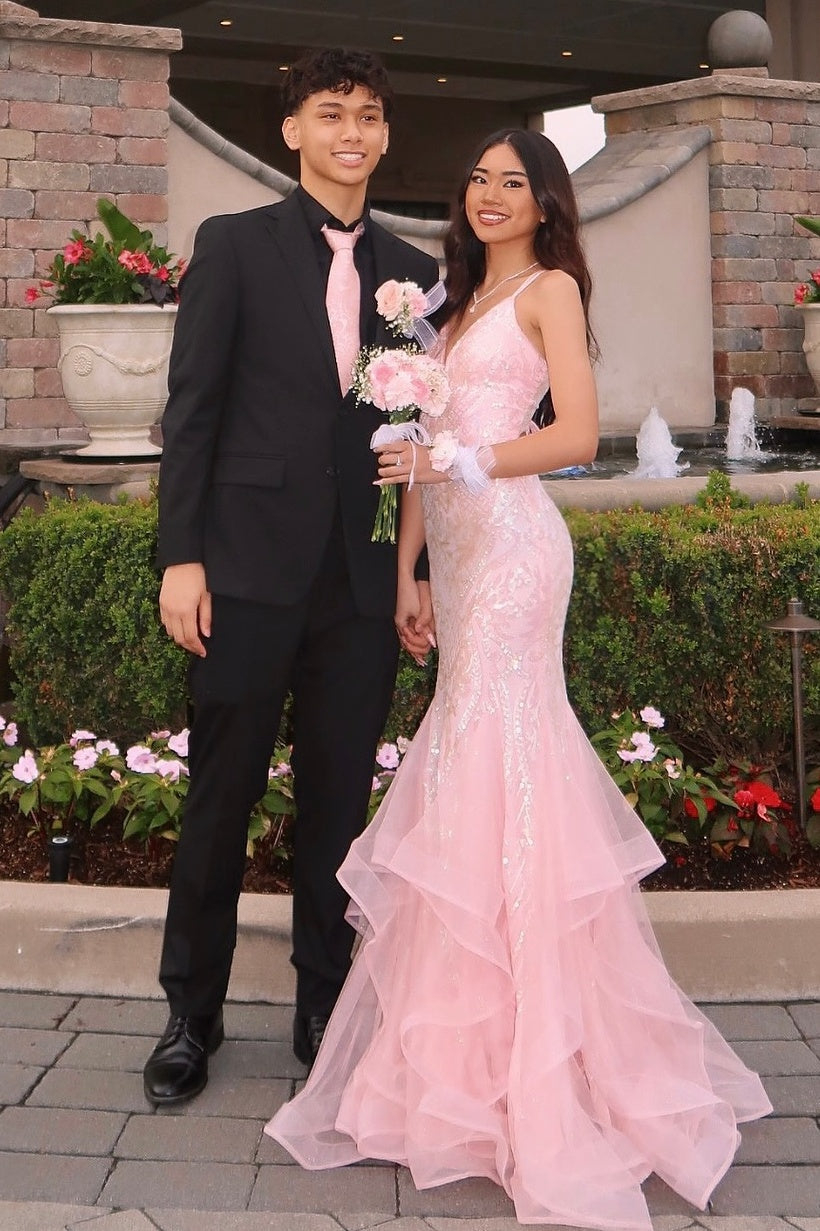 Gorgeous Mermaid Spaghetti Straps Pink Long Prom Dress with Embroidery