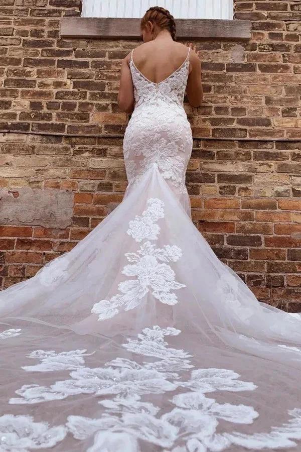 Gorgeous Mermaid Spaghetti Straps Wedding Dresses With Appliques (ZD16123)