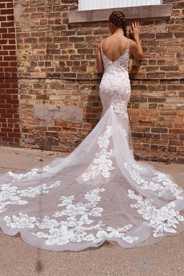 Gorgeous Mermaid Spaghetti Straps Wedding Dresses With Appliques (ZD16123)