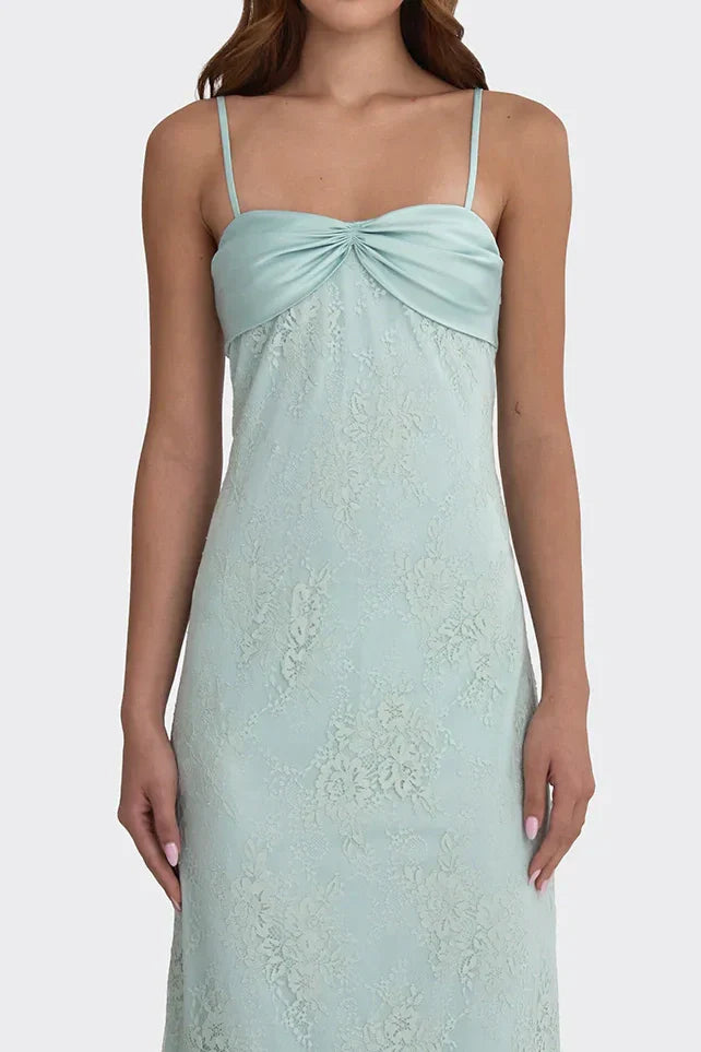 Gorgeous Sheath Spaghetti Straps Pink Long Prom Dress with Lace