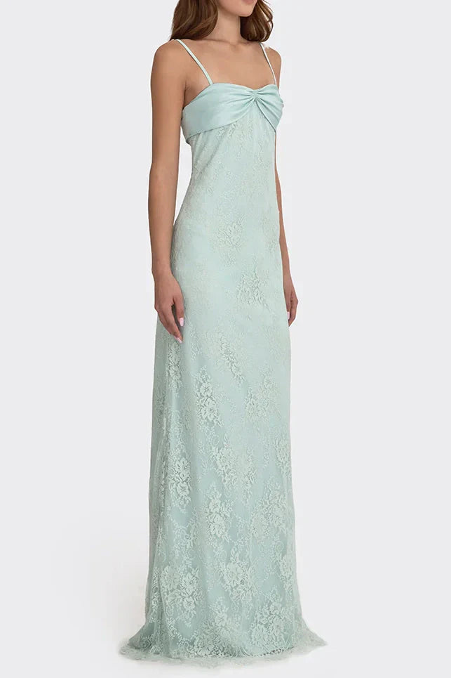 Gorgeous Sheath Spaghetti Straps Pink Long Prom Dress with Lace