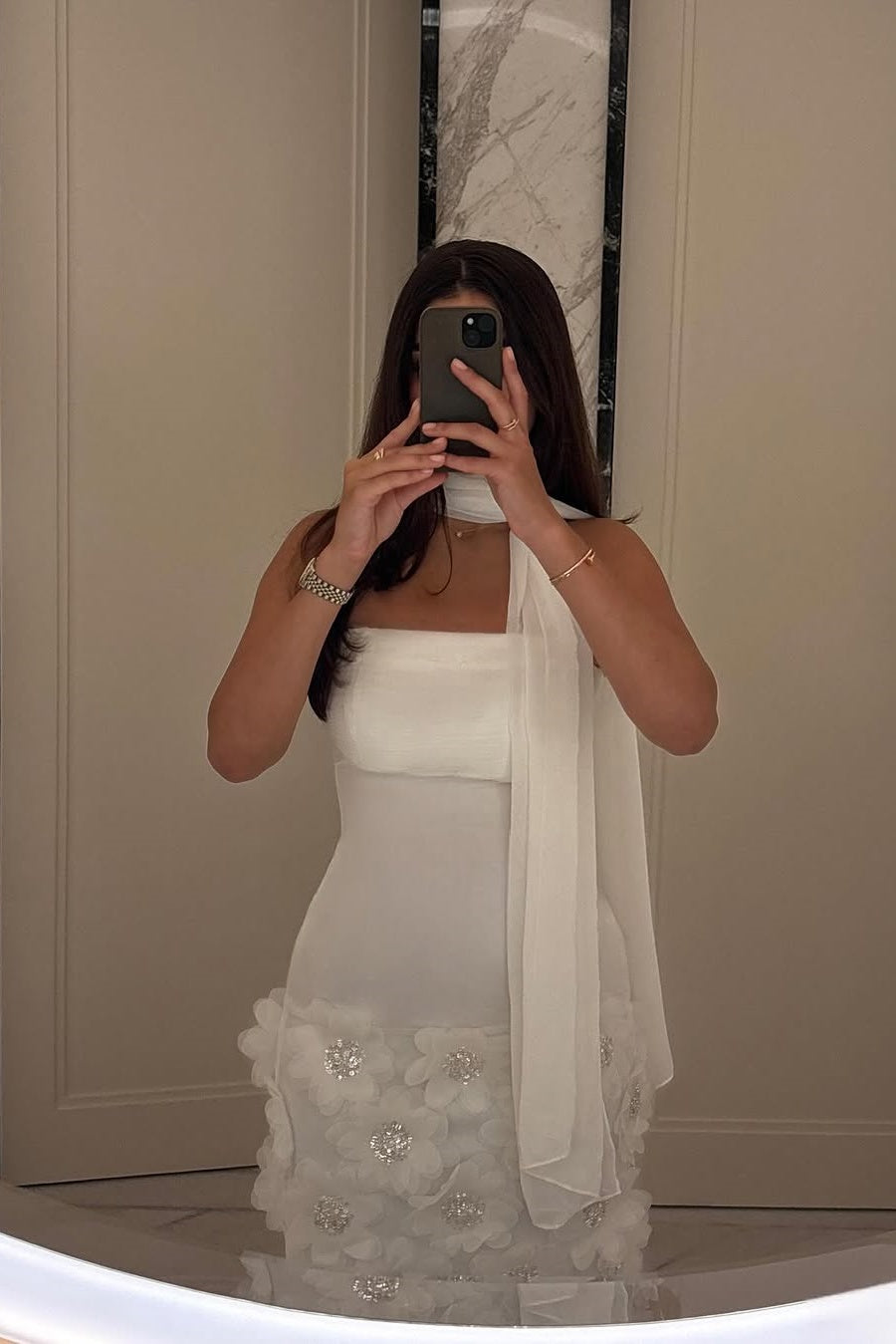 Gorgeous Sheath Strapless White Long Prom Dress with Appliques - View 4 | VelvetHem